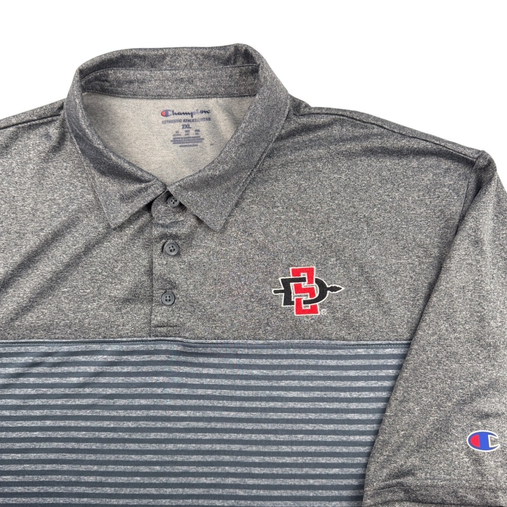 Champion SDSU San Diego State Aztecs Polo Shirt Mens 2XL Gray Striped Golf Top